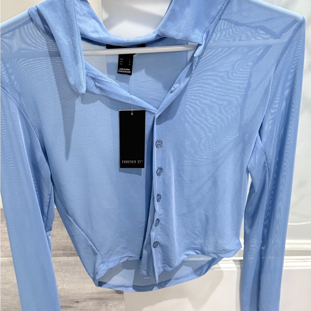 Forever 21 Sheer Blue Button-Down Shirt